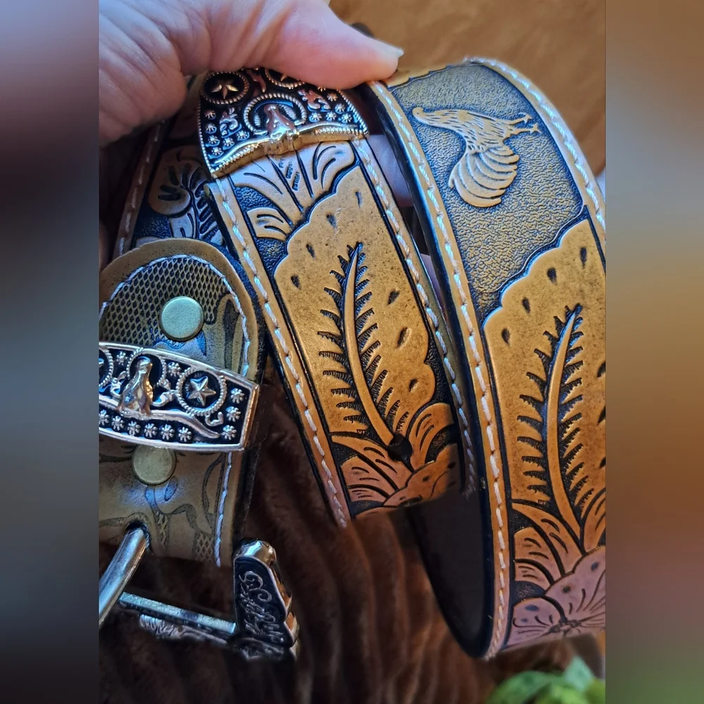 Western Belt Leather Gold Longhorn Bull Rider BullBlack Belt for Pants Size 46